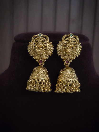 Five gold bead strings set with three laxmiji motif's