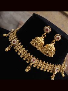 Broad chain with ruby stone pirohi tukdies with ghunghru hangings
