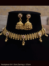Load image into Gallery viewer, Broad chain with ruby stone pirohi tukdies with ghunghru hangings
