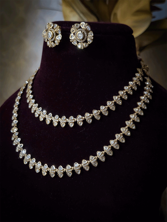 Double moissanite line with flower brooches on both sides