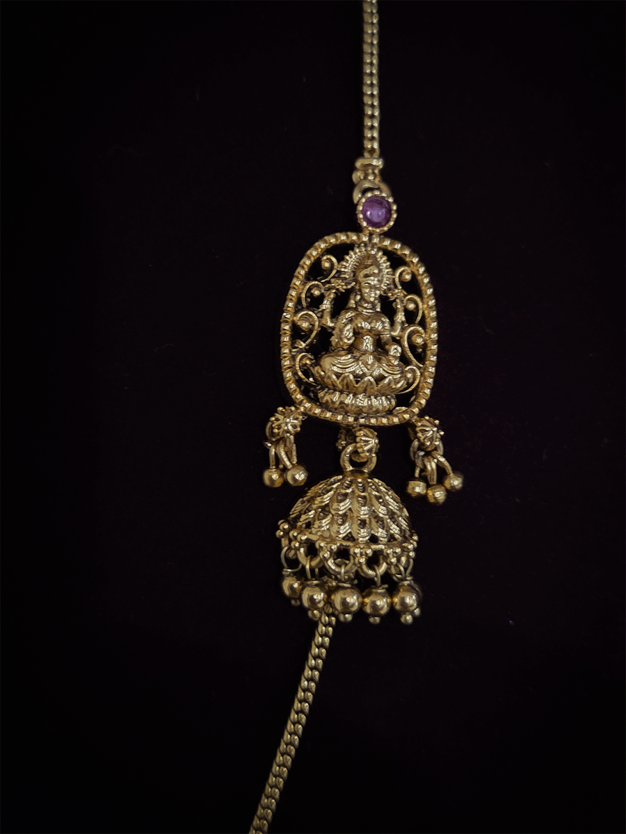 Laxmiji tukdi with half jhoomki hanging side brooch in 10" long chain set