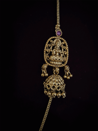 Laxmiji tukdi with half jhoomki hanging side brooch in 10" long chain set
