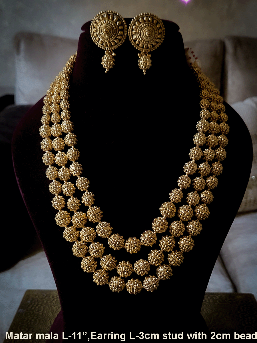 Triple layer 11 inch long matar bead mala with studs