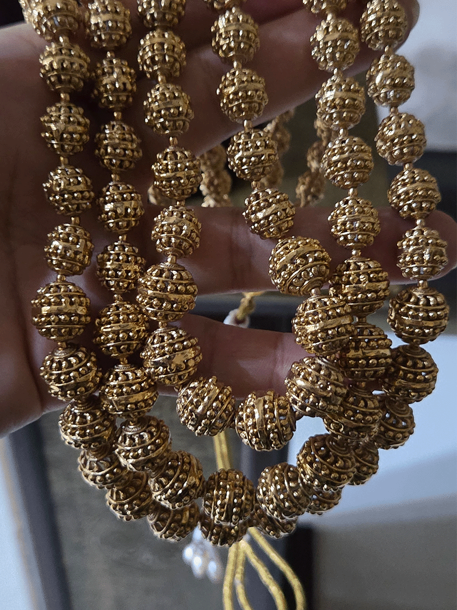 Triple layer 11 inch long matar bead mala with studs