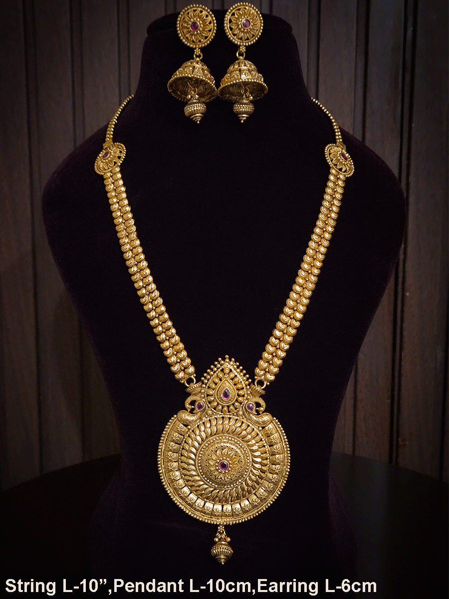 Circular pendant with paisley and ruby stone leaf top design long set