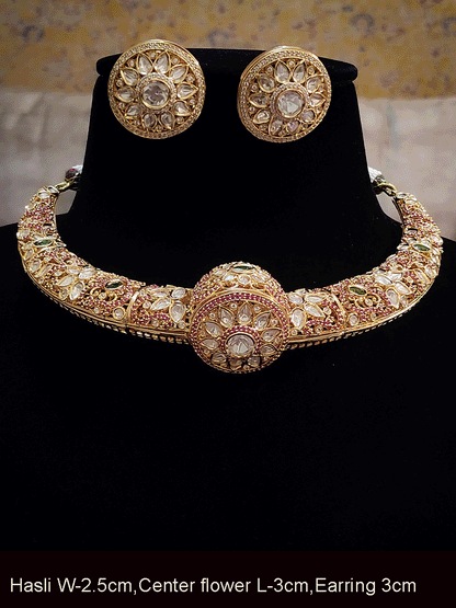 Stones studded kundan flower design hasli