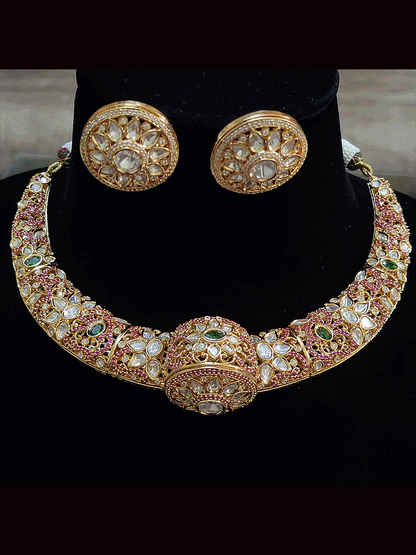 Stones studded kundan flower design hasli