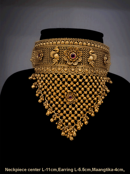 Rajputi choker with peacocks and flowers on 4cm broad top and mesh design bottom