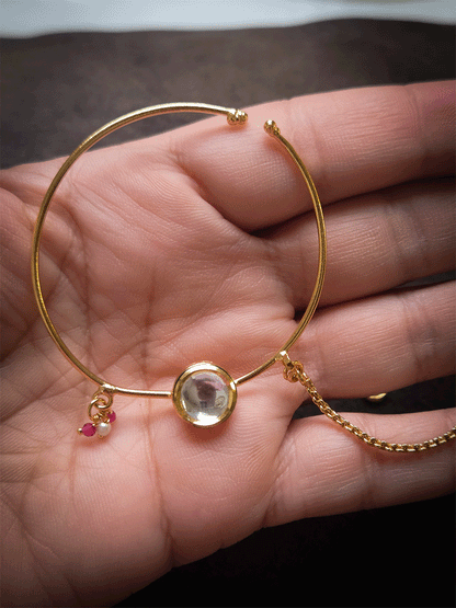 5cm diameter round kundan simple gold ring nath with pearl chain