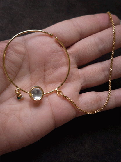 5cm diameter round kundan simple gold ring nath with pearl chain