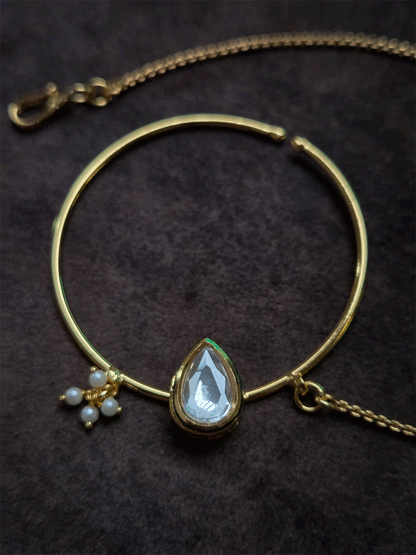 5cm diameter tear drop kundan simple ring gold finish nath