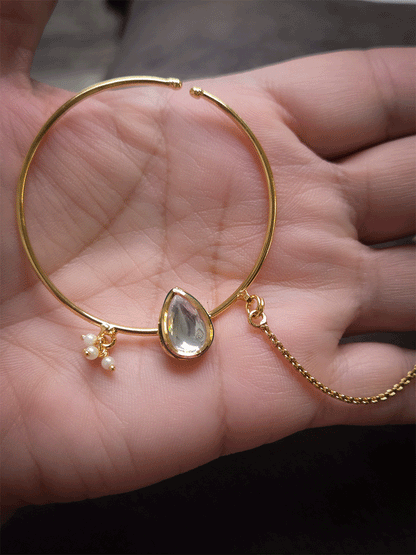 5cm diameter tear drop kundan simple ring gold finish nath
