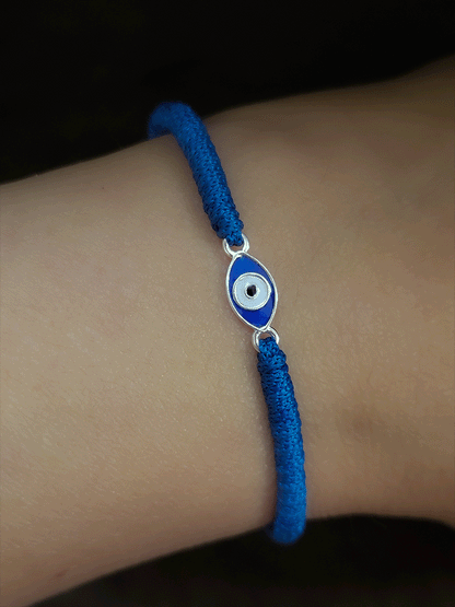 Sterling silver blue pull on thread evil eye rakhi