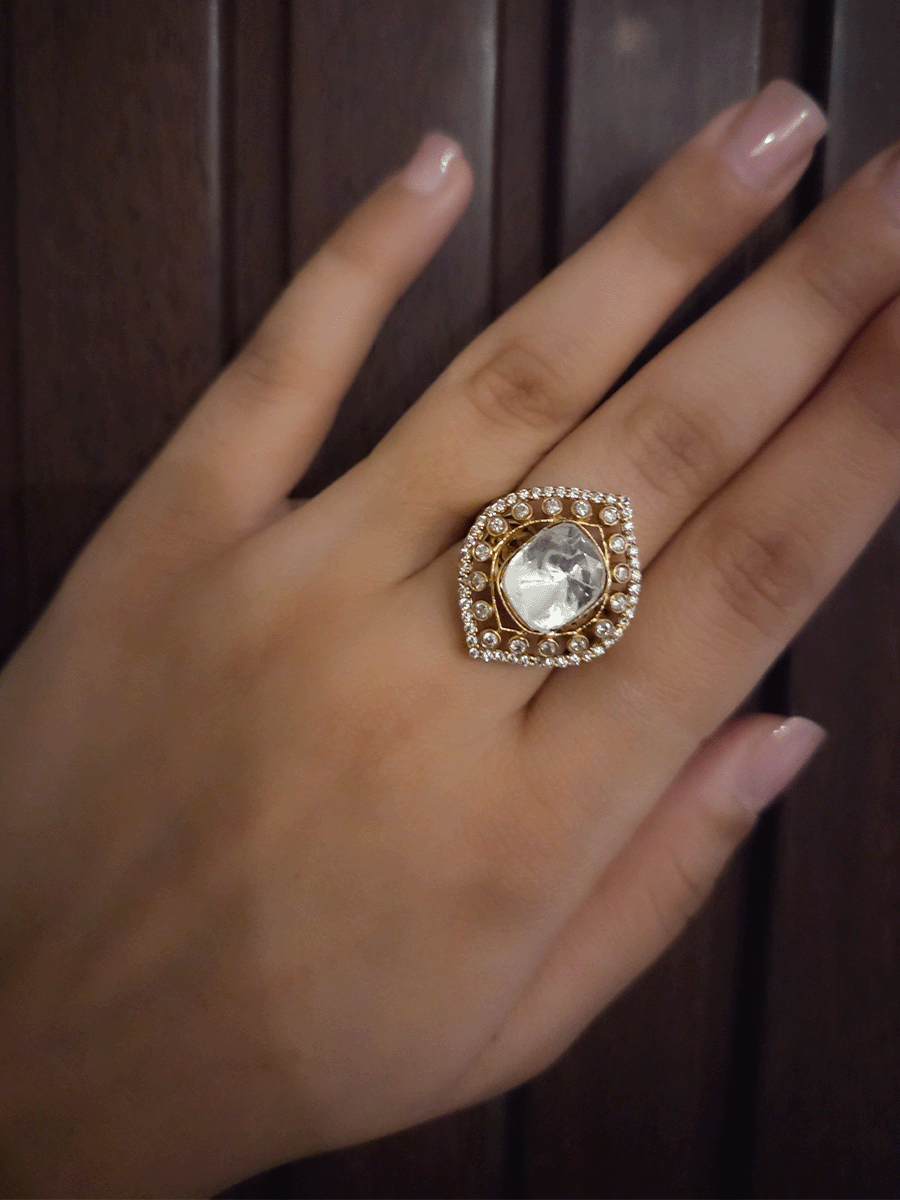 Leaf design AD outline adjustable moissanite ring