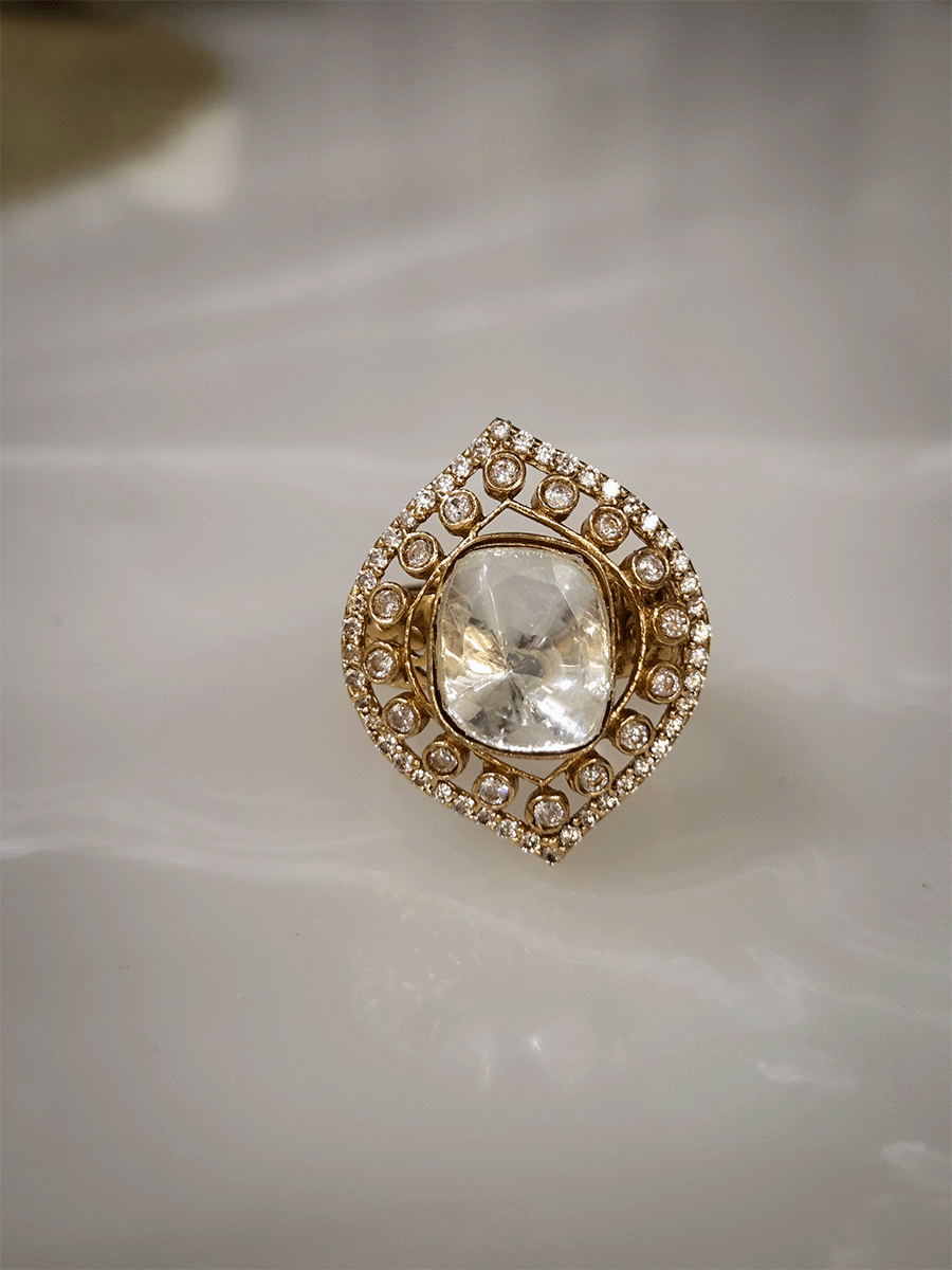 Leaf design AD outline adjustable moissanite ring