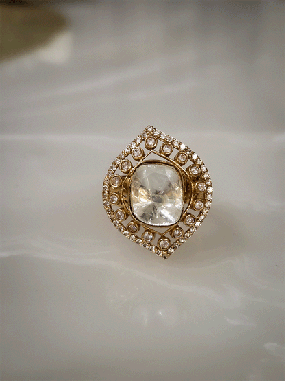 Leaf design AD outline adjustable moissanite ring