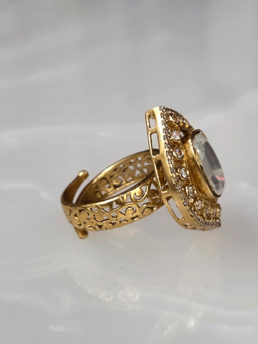 Leaf design AD outline adjustable moissanite ring