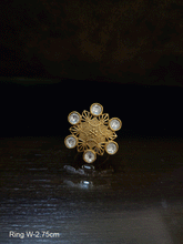 Load image into Gallery viewer, Gold finish kundan studded openable ring with intricate design