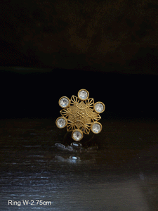 Gold finish kundan studded openable ring with intricate design