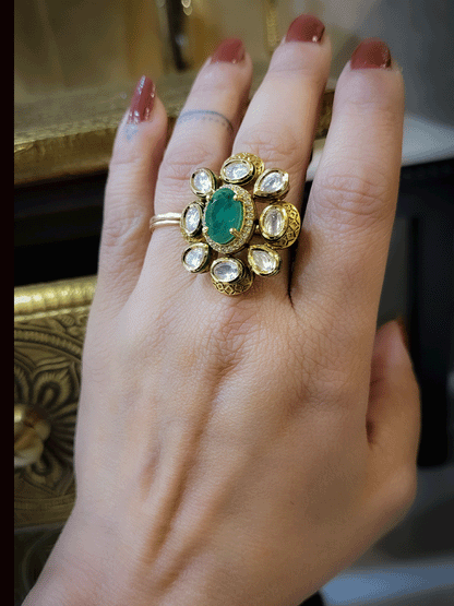 Oval stone with zircon outline self design openable ring
