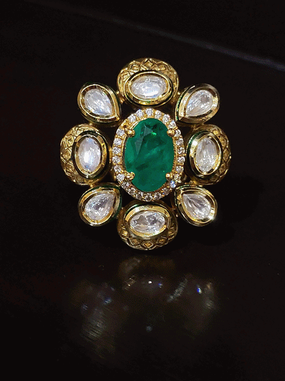 Oval stone with zircon outline self design openable ring