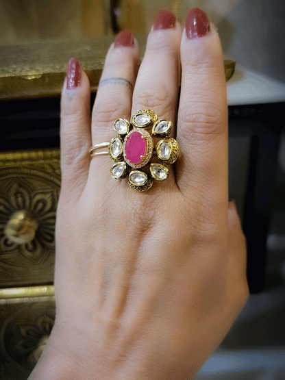 Oval stone with zircon outline self design openable ring