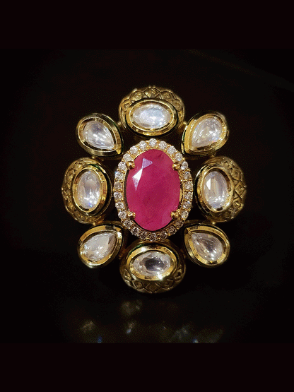 Oval stone with zircon outline self design openable ring