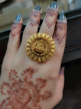 Load image into Gallery viewer, Laxmiji flower design adjustable ring with triple leaf lace