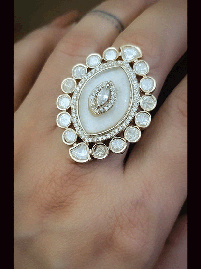 Leaf design MOP adjustable kundan ring