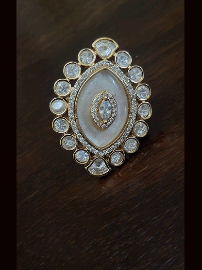 Leaf design MOP adjustable kundan ring