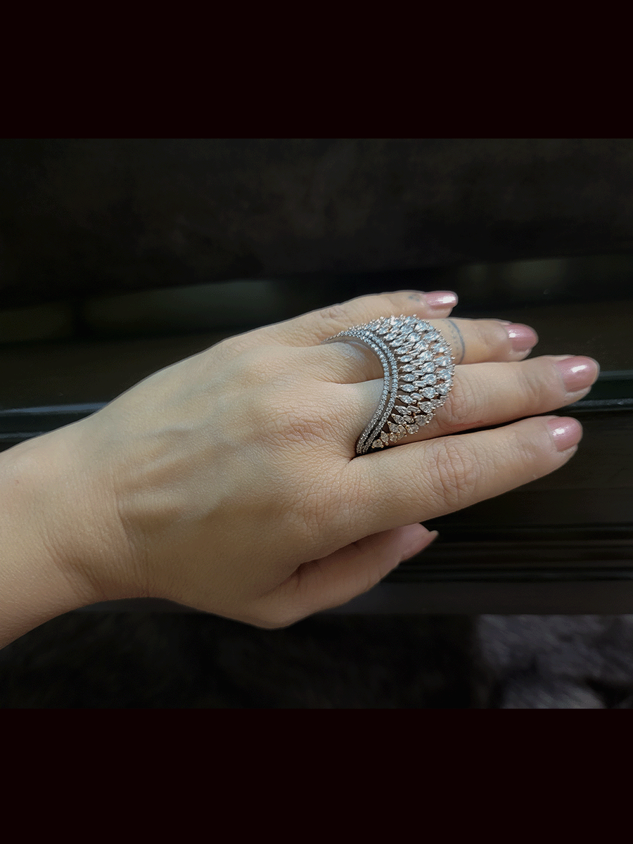 Double finger AD ring in rose gold and black finish
