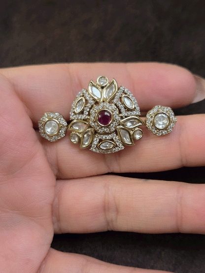 Triangular center with circular sides zircon and moissanite adjustable double finger ring