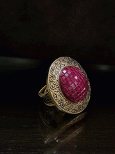 Load image into Gallery viewer, Circular openable ruby stones center antique gold finish ring