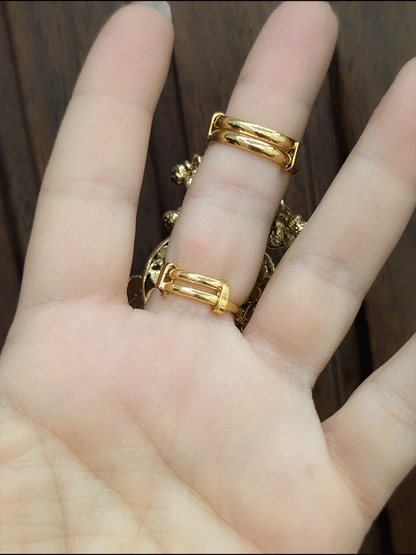 Single finger paachi kundan ghunghru hangings double ring