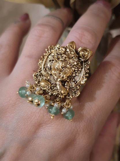 Bead hangings baby Krishna hand on face adjustable ring