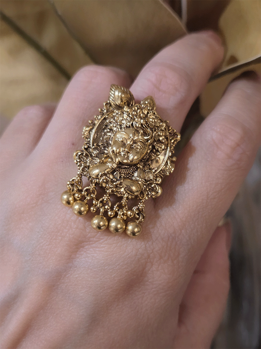 Bead hangings baby Krishna hand on face adjustable ring