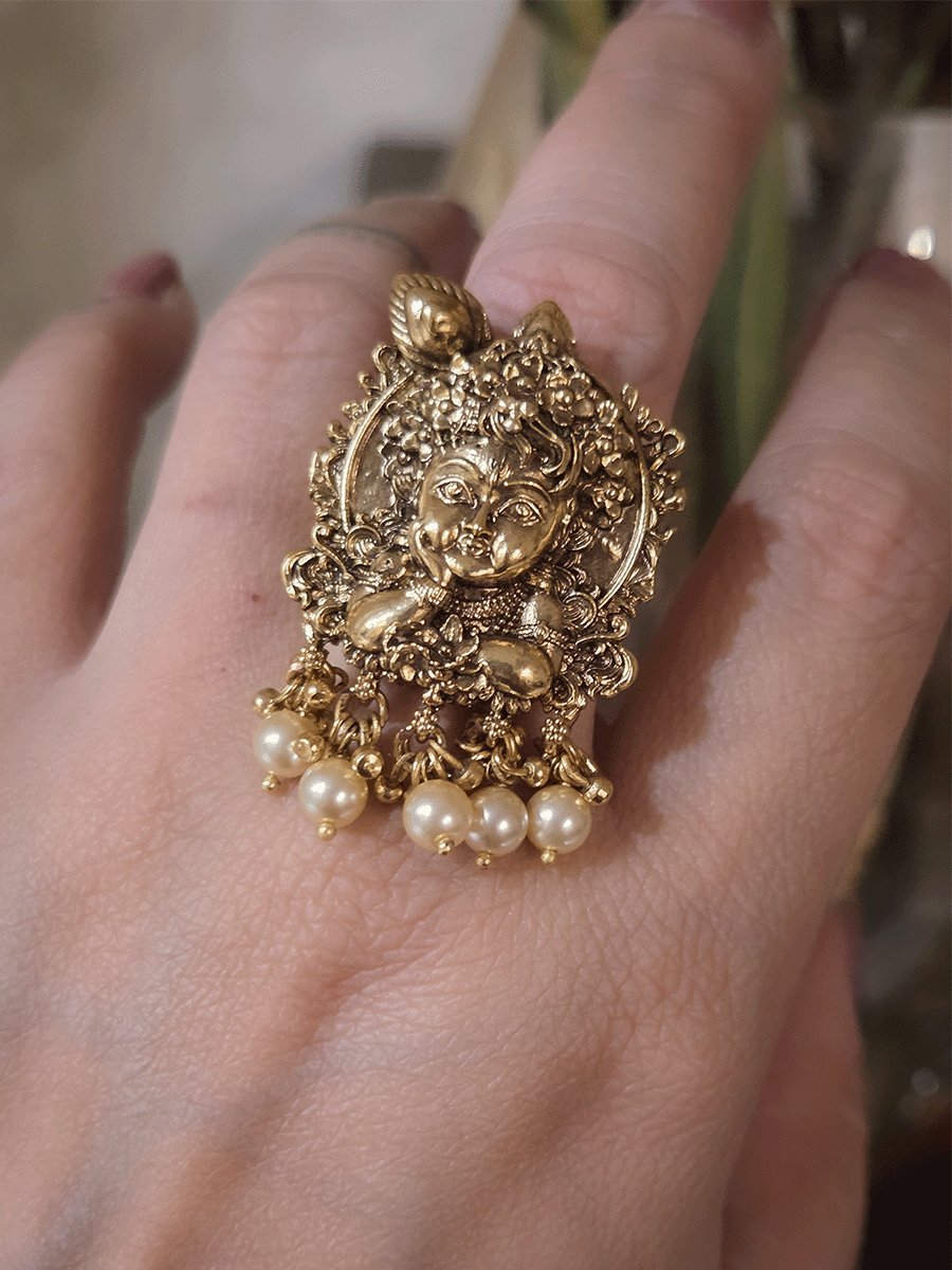 Bead hangings baby Krishna hand on face adjustable ring