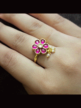 Load image into Gallery viewer, Ruby paachi kundan adjustable ring with pearly hangings