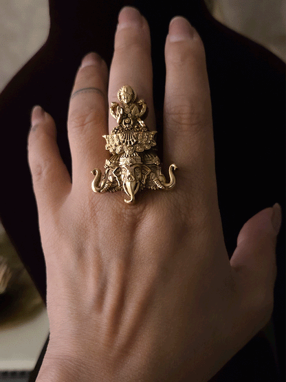 Three Ganpatiji faces with Laxmiji top adjustable ring