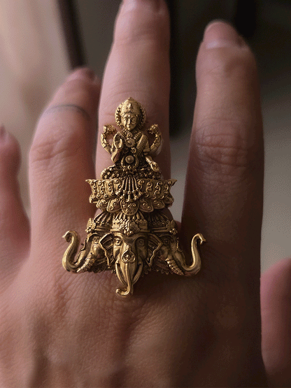 Three Ganpatiji faces with Laxmiji top adjustable ring