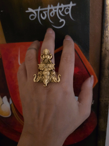 Three Ganpatiji faces with Laxmiji top adjustable ring