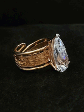 Load image into Gallery viewer, Rosegold finish self design long leaf shaped white stone adjustable ring