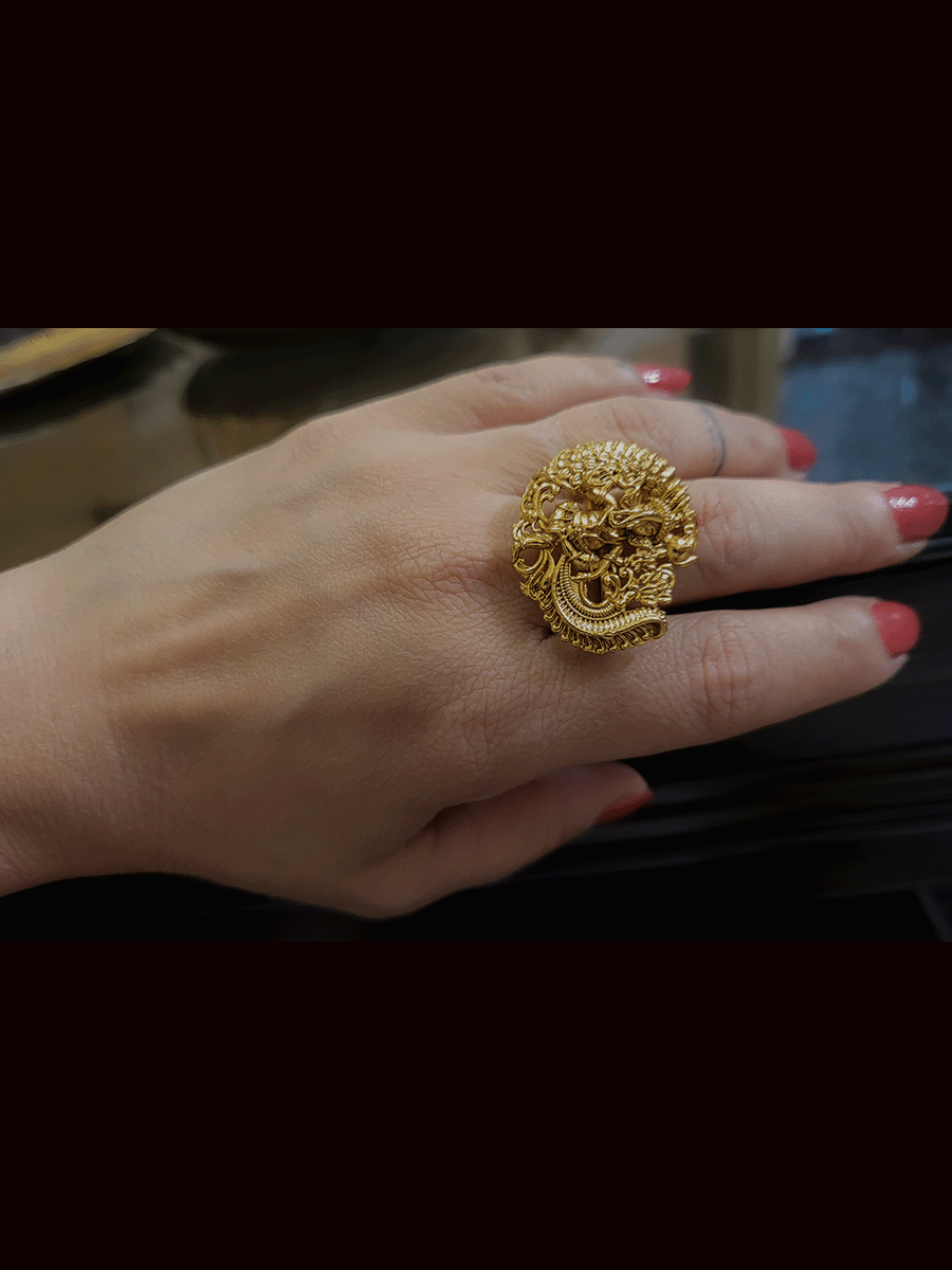 Ganpatiji motif covering one side peacock openable ring – Odara Jewellery