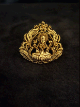 Load image into Gallery viewer, Laxmiji motif adjustable ring with leaves and peacock carving on sides