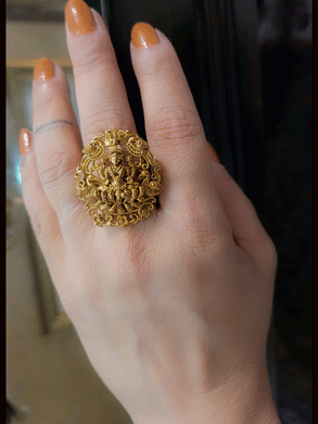 Laxmiji with intricate peacock side design adjustable ring