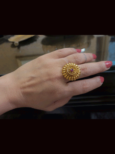 Floral Round Shape Kempu Stone Work Design Antique Gold Plated Adjustable  Finger Ring