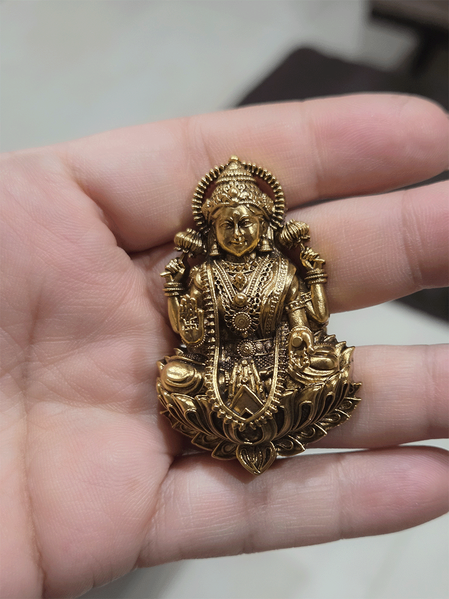 Intricately carved antique gold finish Laxmi ji adjustable ring (Ring L-2.3inches)