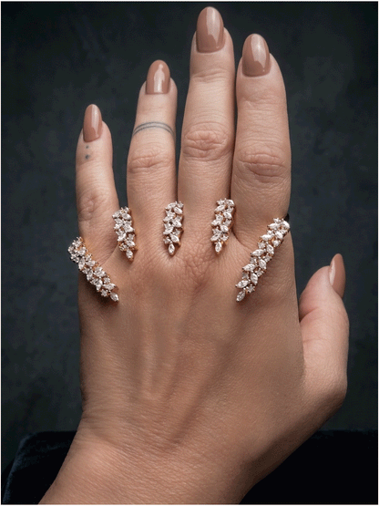 Four fingers adjustable gold finish baguette shaped AD  ring
