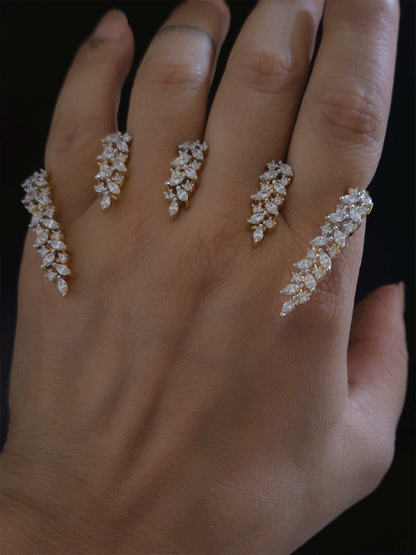 Four fingers adjustable gold finish baguette shaped AD  ring