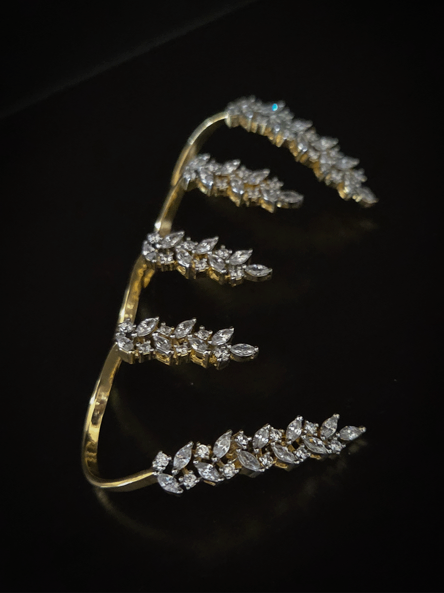 Four fingers adjustable gold finish baguette shaped AD  ring